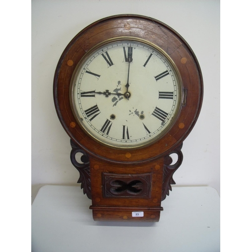 23 - 19th C walnut inlaid drop dial wall clock
