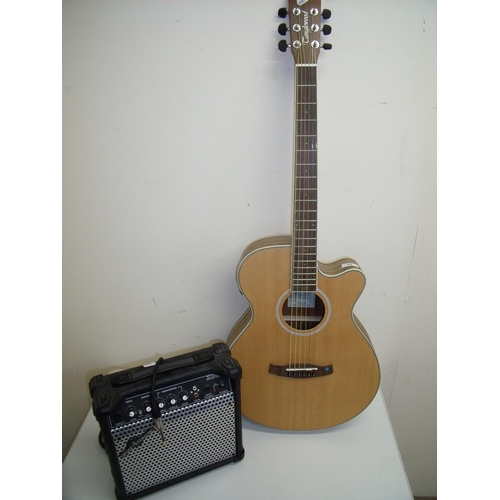 34 - Discovery Tanglewood Model DBT SFCE PW 6 string semi acoustic guitar with Gear For Music Z156 15w Am... 