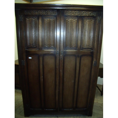 362 - Oak Old Charm style three piece bedroom suite comprising of double door wardrobe, dressing chest wit... 