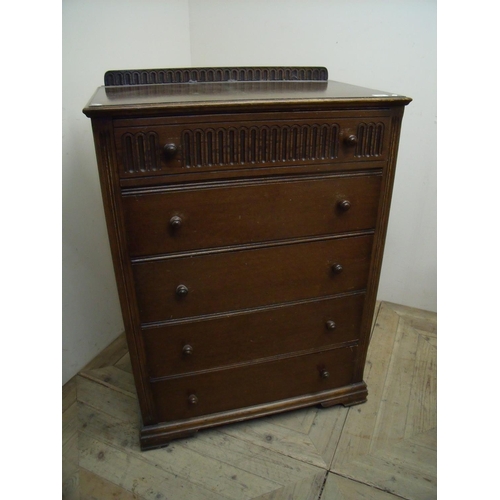 363 - Oak Old Charm style chest of five drawers with small raised back (width 78cm)