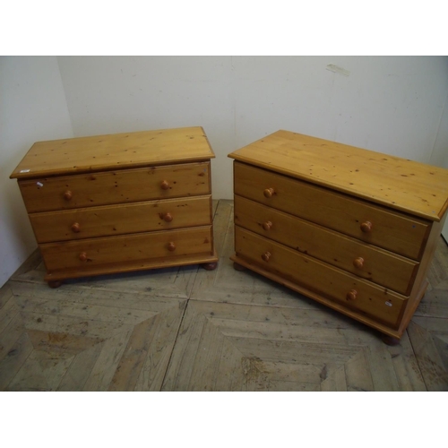 370 - Pair of pine low three drawer chests (89cm x 42cm x 65cm)