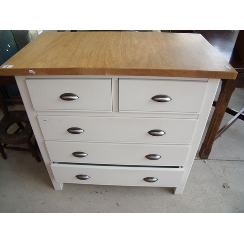 391 - Modern light oak and cream painted chest of two short above three long drawers (90cm x 50cm x 85cm)