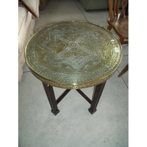 394 - Eastern brass top folding Banaris style table