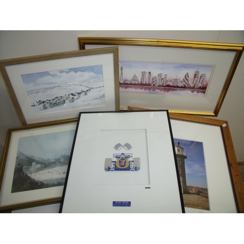 42 - Framed print of South Bay Scarborough, a watercolour by PA Reynolds of sheep in winter moorland scen... 