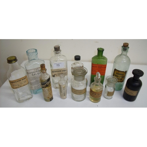 73 - Various 19th and early 20th C apothecary drug and poison bottles, all with paper labels (12)