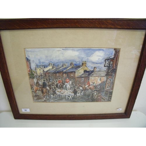 98 - Framed and mounted watercolour by Rowland H. Hill, signed and dated 1933 lower left, depicting hunt ... 