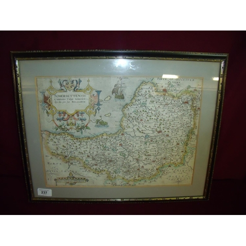 20 - Framed and mounted coloured map of Somerset by Kip & Hole circa 1637 marked William Kip Sculp (39cm ... 