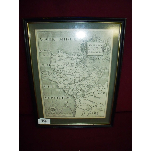 21 - Framed and mounted map of Saxton-Anglesey (uncoloured) by Kip & Hole circa 1637 (19.5cm x 26.5cm exc... 