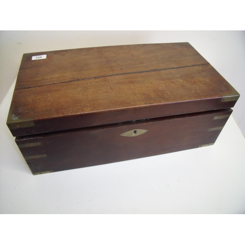 98 - Large 19th C mahogany writing box with brass mounts, fitted interior and inset handles to the base (... 