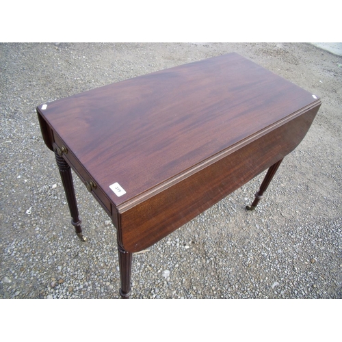 292 - 19th C mahogany Pembroke style table with single drawer and faux drawer, on tapering fluted & turned... 