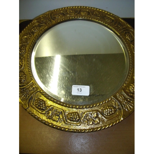 13 - Early-mid 20th C brass framed bevelled edged circular wall mirror (diameter 36cm)