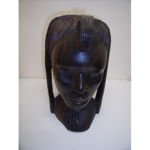 28 - Large carved African hardwood figure of a woman's head (28cm high)