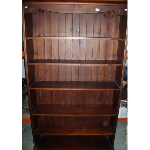 293 - Dark pine multi-tier open bookcase (124cm width, 196cm high)