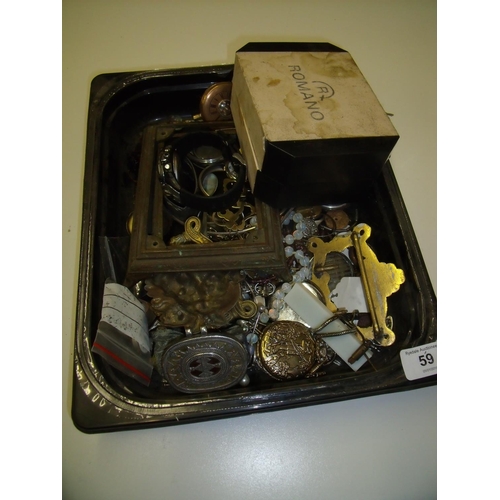 59 - Miscellaneous items including cast metal Chinese type figure, various watches, watch parts, cast met... 