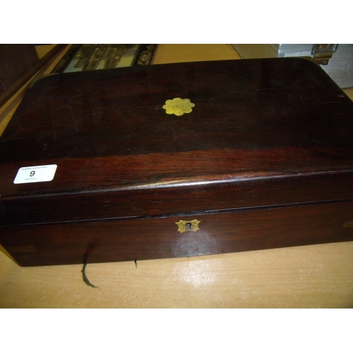 9 - 19th C walnut travelling writing box with inset brass mounts and fitted interior (40cm x 24cm x 13cm... 