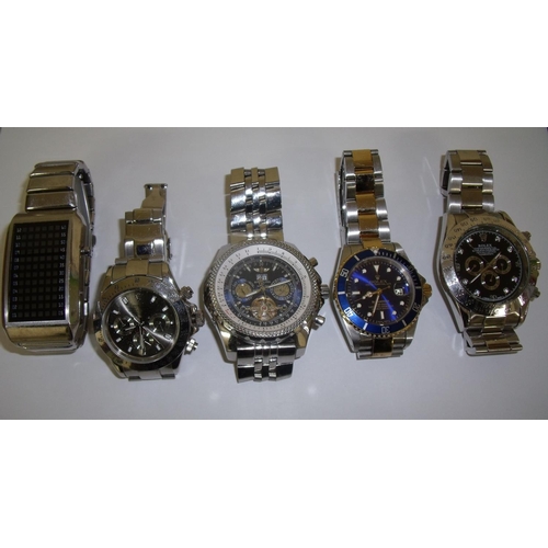 92 - Selection of various designer style wrist watches including copies of Breitling, Rolex etc
