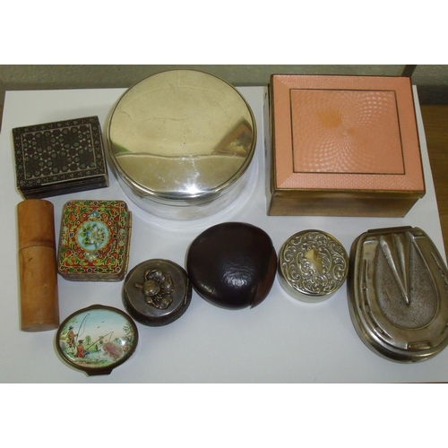 93 - Anglo-Indian rectangular box, a nut converted into a snuff box, various table boxes, plated ware, en... 