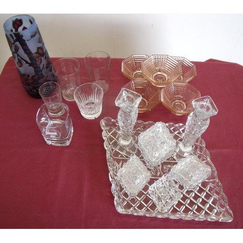 105 - Reproduction Galle style glass vase and other glassware in one box