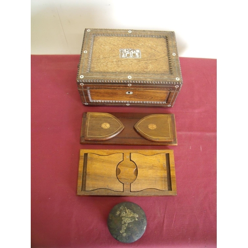 122 - 19th C rosewood & Mother of Pearl inlaid table box, an Edwardian mahogany inlaid book slide, another... 