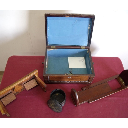 122 - 19th C rosewood & Mother of Pearl inlaid table box, an Edwardian mahogany inlaid book slide, another... 