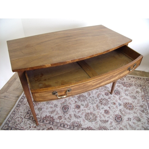 271 - Late 19th C mahogany bow front single drawer side table on square tapering supports (width 106cm)