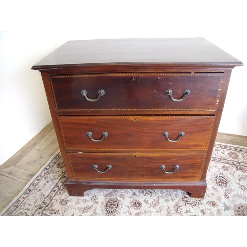 274 - Edwardian mahogany inlaid chest of three drawers on raised bracket feet (84cm x 53cm x 82cm)