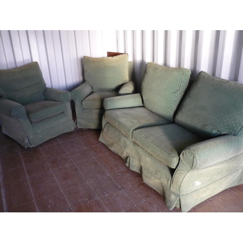 265 - Three piece suite comprising of two seat sofa and a pair of matching armchairs, with removable cover... 