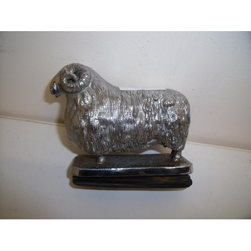 19a - Lejeune chrome plated ram car mascot (early-mid 20th C) impressed on base