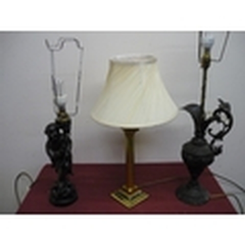 6 - Group of table lamps including brass, Corinthian column, carved Chinese hardwood and a cast metal ew... 