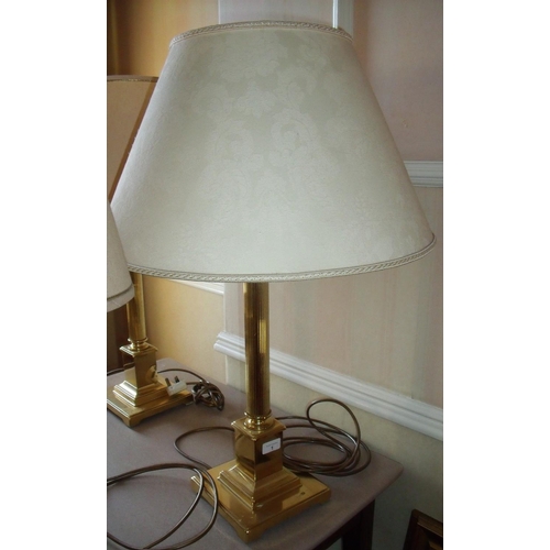 1 - Pair of brass Corinthian column table lamps