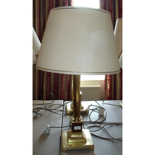 2 - Pair of brass Corinthian column table lamps