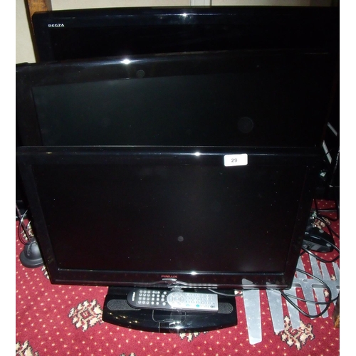29 - Three flat TVs of various sizes