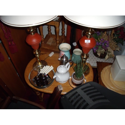 367 - Selection of small items including table lamps, crockery, onyx lamp, vases etc