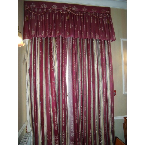 379 - Four sets of curtains and pelmets, approx. 300cm drop from the dining room