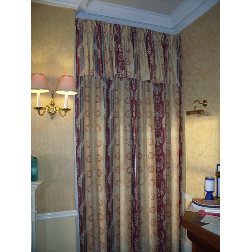 381 - Threes sets of lined curtains and pelmets, approx. 3m drop, from the reception area