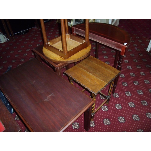 45 - Mahogany D shaped side table. oak occasional table, two mahogany occasional tables and a circular to... 