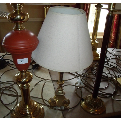 5 - Group of three assorted brass and other table lamps