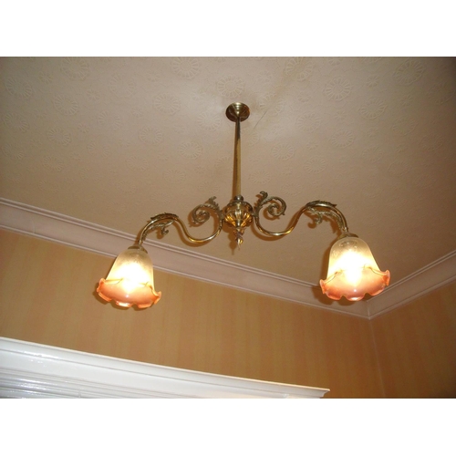 65 - Pair of twin branch brass centre light fittings