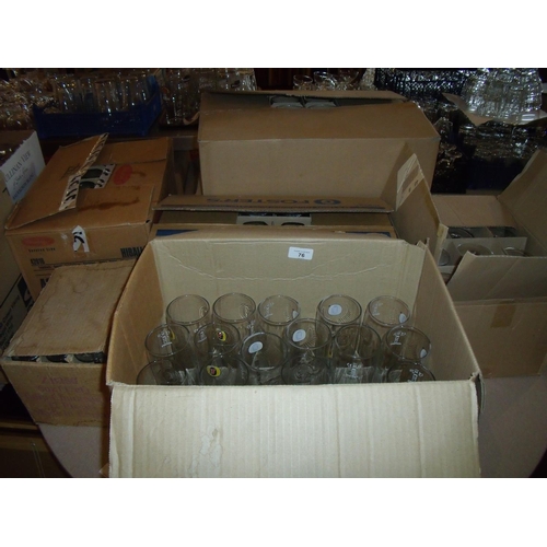 76 - Large selection of catering/bar glassware including half pint glasses, beer glasses etc