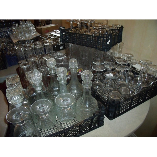 77 - Selection of bar/catering glassware including pint glasses, wine glasses, decanters etc