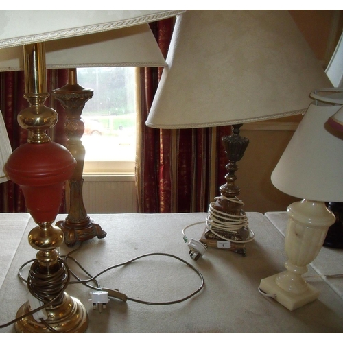 8 - Gilt and onyx stepped base table lamp, a onyx lamp and two others (4)