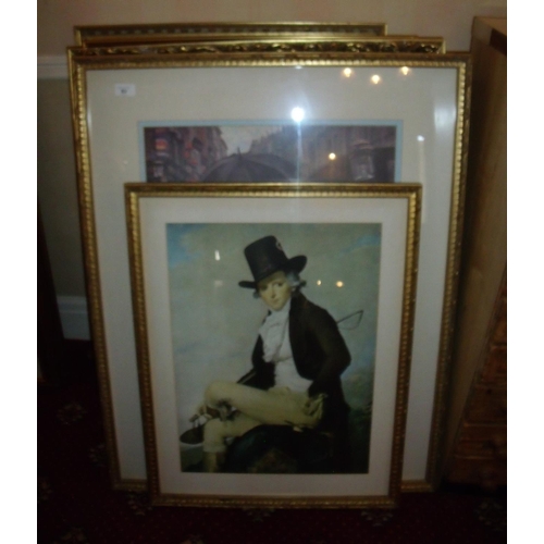 83 - Selection of various large gilt framed decorative prints including portraits, Venetian scenes, lands... 