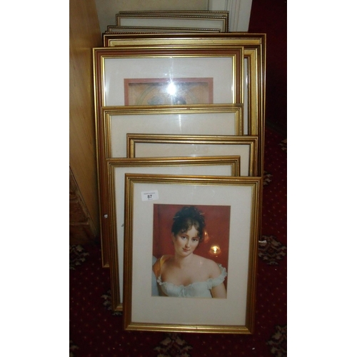 87 - Large selection of various small framed portrait prints depicting mostly female portraits