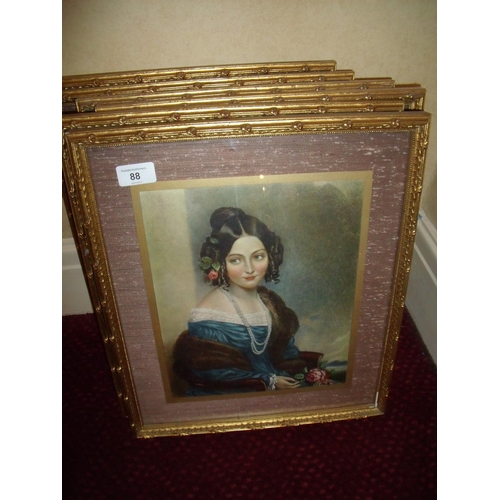 88 - Framed and mounted set of six female portrait prints