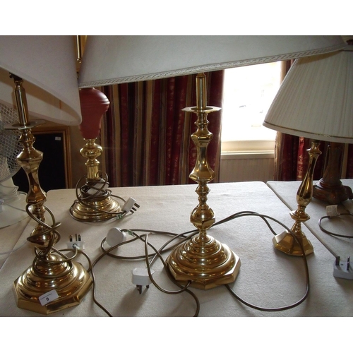 9 - Pair of heavy brass table lamps and two others (4)