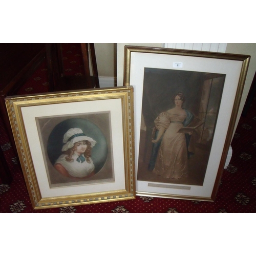 91 - Framed & mounted coloured print of the Duchess of Rutland and a framed & mounted  artist proof portr... 