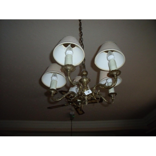 96 - Pair of five branch brass centre light fitting and six matching twin branch wall lights