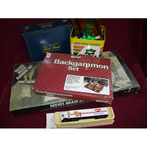 182 - Backgammon set, Reeves Brass Rubbing Kit, Trival Pursuit board game etc