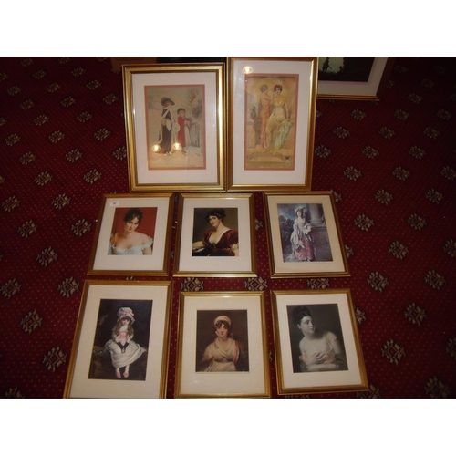 87 - Large selection of various small framed portrait prints depicting mostly female portraits