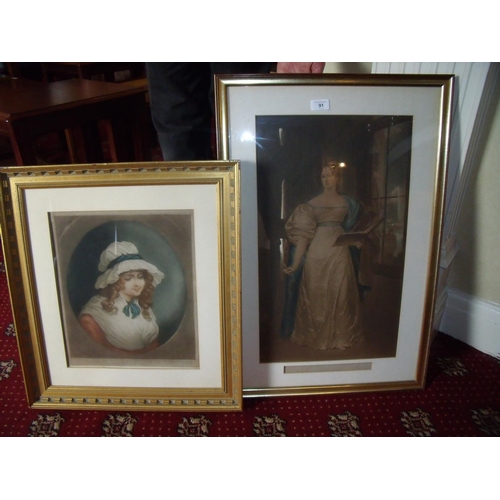 91 - Framed & mounted coloured print of the Duchess of Rutland and a framed & mounted  artist proof portr... 